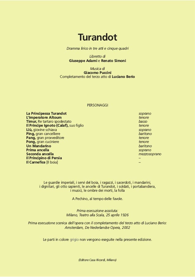 Turandot Libretto Integrale Dell Opera