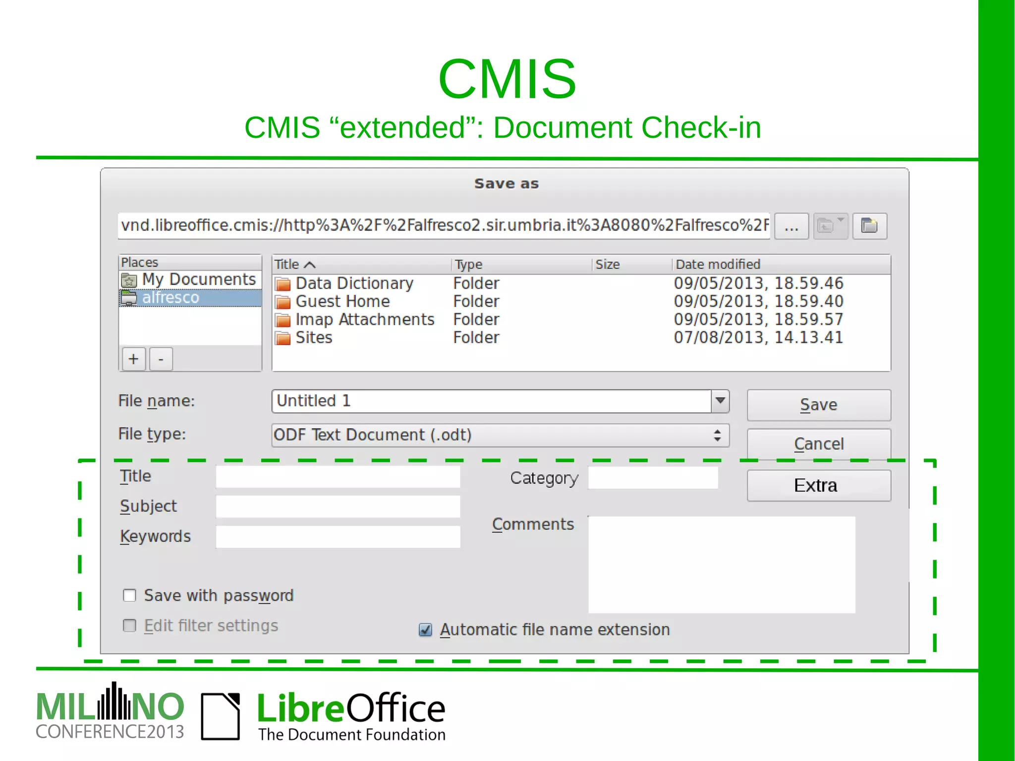 CMIS
CMIS “extended”: Document Check-in
 