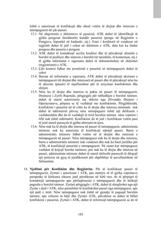 është e autorizuar të konfiskojë dhe shesë vetëm të drejtat dhe interesin e
    tatimpaguesit në çdo pasuri.
     13.1. Në shqyrtimin e shënimeve të pasurisë, ATK duhet të identifikojë të
           gjitha pengesat (kreditorët) kundër pasurisë (pengu në Regjistrin e
           Pengjeve, hipotekë në kadastër, etj.). Emri i kreditorit të vendosur në
           regjistër duhet të jetë i cekur në shënimin e ATK, data kur ka lindur
           pengesa dhe pasuria e penguar.
     13.2. ATK duhet të kontaktojë secilin kreditor dhe të përcaktojë shumën e
           borxhit të pashlyer dhe statusin e borxhit (të tanishëm, të kontestuar, etj.).
           të gjitha informatat e siguruara duhet të dokumentohen në shënimet
           (regjistrimet) e ATK.
     13.3. Çdo kontest lidhur me pronësinë e pasurisë së tatimpaguesit duhet të
           ceket
     13.4. Bazuar në informatat e siguruara, ATK duhet të përcaktojë aksionet e
           tatimpaguesit (të drejtat dhe interesat) në pasuri dhe të përcaktojë nëse ka
           të aksione (pasuri) të mjaftueshme për të arsyetuar konfiskimin dhe
           shitjen.
     13.5. Nëse ka të drejta dhe interesa te pakta në pasuri të tatimpaguesit,
           Drejtuesi i Zyrës Rajonale, përgjegjës për mbledhjen e borxhit tatimor,
           duhet të marrë autorizimin me shkrim nga Zëvendës Drejtori i
           Operacioneve, përpara se të vazhdojë me konfiskimin. Përgjithësisht,
           konfiskimi i pasurisë në të cilën ka të drejta dhe interesa minimale nuk
           duhet të ndërmerret përveç nëse tatimpaguesi është një delikuent i
           vazhdueshëm dhe do të vazhdojë të rrisë borxhin tatimor nëse veprimi i
           tillë nuk është ndërmarrë. Konfiskimi do të jetë i konfiskuar vetëm pasi
           të jenë marrë parasysh të gjitha alternativat tjera.
     13.6. Nëse nuk ka të drejta dhe interesa në pasuri të tatimpaguesit, administrata
           tatimore nuk ka autorizim të konfiskojë ndonjë pasuri. Barra e
           administratës tatimore lidhet vetëm në të drejtat dhe interesat e
           tatimpaguesit në pasuri. Nëse tatimpaguesi nuk ka të drejta dhe interesa,
           barra e administratës tatimore nuk vendoset dhe nuk ka bazë juridike për
           ATK, të konfiskojë pasurinë e tatimpaguesit. Në rastet kur tatimpaguesi
           vazhdon të krijojë borxhe tatimore, por nuk ka të drejta dhe interesa në
           pasuri, administrata tatimore duhet të marrë tërësisht parasysh të dërgojë
           një peticion në gjyq të juridiksionit për shpërbërje të pavullnetshme në
           falimentim.

14. Njoftimi për Konfiskim dhe Regjistrim. Për të konfiskuar pasuri të
    tatimpaguesit, Zyrtari i autorizuar i ATK, pas marrjes së të gjitha veprimeve
    paraprake të kërkuara sikurse janë përshkruar në këtë nen, do të përpiqet të
    kontaktojë tatimpaguesin apo përfaqësuesin e tatimpaguesit dhe të kërkojë
    pagesën e borxhit tatimor. Zyrtari përgjegjës i ATK, duhet të shoqërohet nga një
    Zyrtar i dytë i ATK, nëse parashihet të konfiskohet pasuri nga tatimpaguesi, apo
    një palë e tretë. Nëse tatimpaguesi nuk është në gjendje të paguajë borxhin
    tatimor, apo refuzon ta bëjë dhe Zyrtari ATK, përcakton se duhet të bëhet
    konfiskimi i pasurisë, Zyrtari i ATK, duhet të informojë tatimpaguesin se do të



                                          183
 