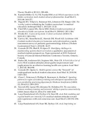 Theory Health 4, 2013;11: 388-406.
54. Karnieli-Miller O, Vu TR, Frankel RM. et al. Which experiences in the
hidden curriculum teach students about professionalism Acad Med 3,
2011;86: 369-377.
55. Higashi RT, Tillack A, Steinman MA, Johnston CB, Harper GM. The
‘worthy’ patient rethinking the ‘hidden curriculum’ in medical
education Anthropol Med 1, 2013;20: 13-23.
56. Patel MS, Lypson ML, Davis MM. Medical student perceptions of
education in health care systems Acad Med 9, 2009;84: 1301-1306.
57. Brooks KC. A piece of my mind. A silent curriculum JAMA 19,
2015;313: 1909-1910.
58. Garvey KC, Kesselheim JC, Herrick DB, Woolf AD, Leichtner AM.
Graduate medical education in humanism and professionalism a needs
assessment survey of pediatric gastroenterology fellows J Pediatr
Gastroenterol Nutr 1, 2014;58: 34-37.
59. Gonzalo JD PH, Blatt B, Wolpaw D. Identifying challenges in
implementing systems-based curriculum a qualitative assessment of
medical student perspectives. Paper presented at 2015; National
Society of General Internal Medicine Conference Toronto, Ontario,
Canada.
60. Butler JM, Anderson KA, Supiano MA, Weir CR. It Feels Like a Lot of
Extra Work resident attitudes about quality improvement and
implications for an effective learning health care system Acad Med
7, 2017;92: 984-990.
61. Gonzalo JD, Ogrinc G. Health systems science the “broccoli” of
undergraduate medical student education Acad Med 10, 2019;94:
1425-1432.
62. Chen C, Petterson S, Phillips R, Bazemore A, Mullan F. Spending
patterns in region of residency training and subsequent expenditures for
care provided by practicing physicians for Medicare beneficiaries JAMA
22, 2014;312: 2385-2393.
63. Sirovich BE, Lipner RS, Johnston M, Holmboe ES. The association
between residency training and internists’ ability to practice conservatively
JAMA Intern Med 10, 2014;174: 1640-1648.
64. Leep Hunderfund AN, Dyrbye LN, Starr SR. et al. Role modeling and
regional health care intensity U.S. medical student attitudes toward
and experiences with cost-conscious care Acad Med 5, 2017;92: 694-
702.
65. Leep Hunderfund AN, Starr SR, Dyrbye LN. et al. Imprinting on
 