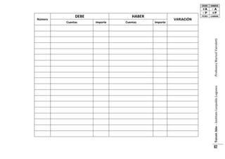 Cuentas

HABER

Importe
Cuentas
Importe

Profesora Maricel Vairoletti

DEBE

Tercer Año – Instituto Leopoldo Lugones

Número

VARIACIÓN

62

 