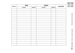 Cuentas

HABER

Importe
Cuentas
Importe

Profesora Maricel Vairoletti

DEBE

Tercer Año – Instituto Leopoldo Lugones

Número

VARIACIÓN

63

 