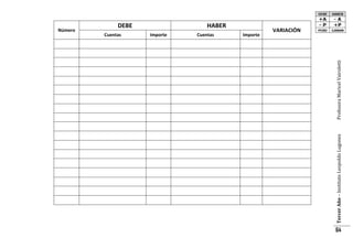Cuentas

HABER

Importe
Cuentas
Importe

Profesora Maricel Vairoletti

DEBE

Tercer Año – Instituto Leopoldo Lugones

Número

VARIACIÓN

64

 