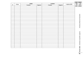 DEBE
Cuentas
Importe
HABER
Cuentas
Importe

Profesora Maricel Vairoletti

Fecha

Tercer Año – Instituto Leopoldo Lugones

N°
VARIACIÓN

74

 