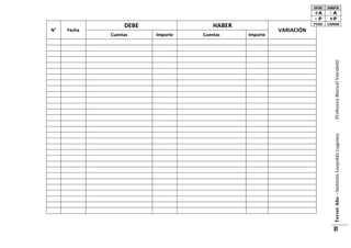 DEBE

Cuentas

HABER

Importe
Cuentas
Importe

Profesora Maricel Vairoletti

Fecha

Tercer Año – Instituto Leopoldo Lugones

N°

VARIACIÓN
4

81

 