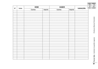 DEBE

Cuentas

HABER

Importe
Cuentas
Importe

Profesora Maricel Vairoletti

Fecha

Tercer Año – Instituto Leopoldo Lugones

N°

VARIACIÓN

87

 