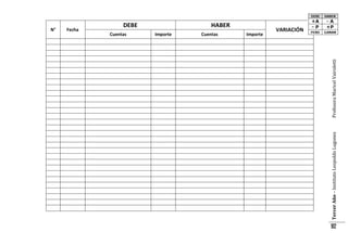 DEBE

Cuentas

HABER

Importe
Cuentas
Importe

Profesora Maricel Vairoletti

Fecha

Tercer Año – Instituto Leopoldo Lugones

N°

VARIACIÓN

92

 