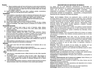 Permisos
25. Ningún estudiante puede salir fuera del Seminario sin previo permiso del director.
Puede salir del Seminario solo en casos urgentes. El permiso se pide y se firma con
8 días de anticipación. Las salidas fuera del área también deben estar firmadas
por el director o supervisor.
26. Queda prohibido prestarse cosas como: libros, cuadernos, prendas, computadoras,
celulares, dinero, etc. (solo bajo permiso escrito y supervisión)
Instalaciones
27. Cada estudiante es responsable de cuidar las instalaciones del Seminario; tales como no
rayar paredes, no sacudir zapatos o golpear en las paredes, no tirar basura, no dañar
los muebles, no pegar chicles en los muebles; debe cuidar, recoger y guardar las
herramientas que uso; cada alumno será responsable de la herramienta que ocupe.
(Debe pagar el daño o pérdida de material)
28. Si es necesario hospedar a algún pariente consulte con el director.
29. Ningún varón puede entrar en la cocina sin permiso en la hora de clase o trabajo,
excepto las encargadas. Todos deben consumir sus alimentos en el comedor no en la
cocina.
Pertenencias personales
30. Cada joven o señorita traerá consigo al venir al Seminario, cobijas, sábanas,
almohadas, toallas, cosas de uso personal como: pasta dental, jabón, plancha,
cuadernos, plumas etc.
31. Queda prohibido estrictamente traer navajas, radio, revistas
mundanas, celulares, audífonos, CD’s, DVD’s, y otros medios electrónicos. Obtener
permiso por escrito para su posesión. Los celulares se recogen y solo se les permite usar
los fines de semana o cuando tengan que hacer o recibir una llamada urgente.
32. Si algún joven trae cassettes o libros debe ser revisado por el director.
33. El alumno solo debe poseer $50.00 en efectivo, el resto se deposita en la caja del
seminario para evitar pérdidas. Se puede extraer cierta cantidad de la caja con un
vale.
34. Cada estudiante es responsable de lavar su ropa en su hora libre.
35. El descuido y desorden en los dormitorios es inadmisible.
Alimentos
36. Nadie podrá comer fuera del horario establecido por el Seminario (sólo en caso
justificado).
37. Se prohíbe probar la comida y dejarla servida (es desperdicio )
38. Si algún joven no tomara los alimentos debe avisar una comida antes y exponer la
razón de su abstención.
39. Todos deben consumir su alimento en el comedor.
Clases
40. Cada alumno es responsable de tener su Biblia, himnario con nota y libros requeridos
por los maestros.
41. El estudiante, cuando se ausente por motivos de salud o salida , debe entregar sus
tareas atrasadas a su maestro el mismo día que se recupera o arribe. Habrá un
horario y lugar específico para presentar los exámenes atrasados por los motivos
arriba mencionados.
42. Cada estudiante debe guardar compostura y atención (actitud de silencio) durante el
tiempo de estudio y clases. Favor de levantar la mano cuando quiera participar.
DESCRIPCIÓN DE MATERIAS DE MÚSICA
La razón por la cual debemos interesarnos y desarrollar un
MINISTERIO MUSICAL en nuestra obra es porque Dios se merece lo
mejor; por lo tanto, organizamos actividades musicales que
magnifican la adoración a nuestro Santo Dios; dichas actividades
promoverán también el evangelismo, crecimiento y enriquecimiento
espiritual de los creyentes de todas las edades.
Teoría de la música: Ofrecer una explicación clara y sencilla de los
principios básicos de la música. Que el alumno pueda leer, tocar y entender
una partitura musical, conociendo los siguientes temas: Definición de música
y sonido, elementos de la música: Melodía, Armonía y ritmo, pentagrama,
diferentes claves, Notas, Figuras de notas, silencios , alteraciones,, líneas
divisorias, Barras de repetición, puntillo, ligaduras y calderón. Compas,
cambio de compas, sincopa y contratiempo.
Solfeo: Que el alumno pueda leer y cantar una partitura musical haciendo
caso a todas las indicaciones musicales con un ritmo correcto de la música.
Temas: ejercicios de entonación, cantar e identificar los intervalos, ritmos,
dictados rítmicos y melódicos,
Filosofía de la música: Tener una posición bíblica de la música; en nuestra
vida personal y ministerio. Que métodos correctos podemos usar en el área
de la música.
Dirección Congregacional: Para este curso es necesario tener los
conocimientos básicos de teoría de la música. El director de canto aprenderá
a ser un buen comunicador a través de los patrones de la dirección, tendrá
la habilidad de indicar el momento en que el canto debe comenzar, la
velocidad, la manera en que se debe cantar, la expresión, dinámica y
terminación del himno.
Armonía: Trata sobre el estudio de las triadas, los acordes con sus
inversiones, acordes de séptima, progresión de acordes y cadencias.
Coro: Una forma de mejorar la voz y aprender las distintas voces en varios
himnos y presentaciones.
Instrumento: La forma de ejecutar-piano, violín, flauta, trompeta y voz.
Dirección coral: Las habilidades para dirigir un arreglo coral, usando ambas
manos para tener forma efectiva y que sea mas animadora.
Composición o improvisación: Principios para componer y acompañar la
congregación.
Filosofía y Administración de la música en la iglesia: Datos bíblicos y el
uso correcto de la música en los cultos de la iglesia.
Pedagogía musical: Como enseñar la música a los niños, formar coro de
niños y las formas de enseñanza.
Historia de la música: Una vista panorámica del desarrollo de la música
desde la creación hasta el presente.
Orquesta de cámara: Tocando en grupo para una mejor experiencia.
Himnologia: historia de los himnos y sus compositores.
 