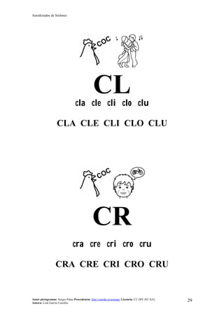 Autodictados de Sinfones
Autor pictogramas: Sergio Palao Procedencia: http://catedu.es/arasaac/ Licencia: CC (BY-NC-SA)
Autora: Lola García Cucalón
29
CLcla cle cli clo clu
CLA CLE CLI CLO CLU
CR
cra cre cri cro cru
CRA CRE CRI CRO CRU
 