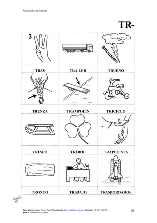 Autodictados de Sinfones
Autor pictogramas: Sergio Palao Procedencia: http://catedu.es/arasaac/ Licencia: CC (BY-NC-SA)
Autora: Lola García Cucalón
81
TR-
TRES TRAILER TRUENO
TRENZA TRAMPOLÍN TRICICLO
TRINEO TRÉBOL TRAPECISTA
TRONCO TRABAJO TRASBORDADOR
 