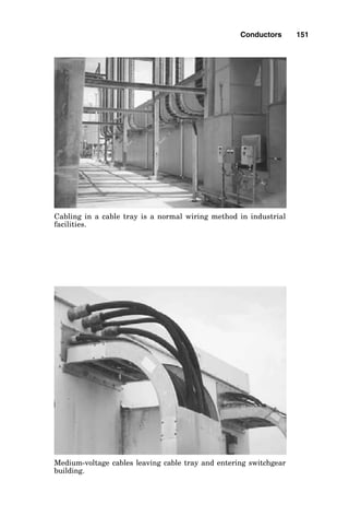 ELECTRICAL
CIRCUIT
LOAD
CONDUCTOR
IMPEDANCE
CONDUCTOR
IMPEDANCE
Phase
A
208V
3-phase
source
Problem:
From
a
208/3P
circuit
breaker,
a
stranded
500
kCMIL
copper
three-wire
Type
MC
(galvanize-
armored)
cable
in
galvanized
cable
tray
that
is
280
feet
long
supplies
an
AC
load
operating
at
a
power
factor
of
60%
that
draws
350
amperes.
Find
the
voltage
drop
in
the
cable;
and
find
the
resulting
voltage
supplied
to
the
load.
STEP
1:
DRAW
THE
BASIC
CIRCUIT.
L
CONDUCTOR
IMPEDANCE
Phase
B
Phase
C
STEP
2:
DETERMINE
THE
ANGLE
FUNCTIONS.
COS
=
0.6
ARCCOS
0.6
=
53.1
°
=
SIN
53.1
°
=
0.8
kW
k
V
A
STEP
4:
CALCULATE
THE
CABLE
RESISTANCE
ONE
WAY
(OUT)
CABLE
IMPEDANCE
=
(IMPEDANCE
FOR
1000
FT.)
x
(280
/
1000)
CABLE
IMPEDANCE
=
(0.0558
OHMS
PER
M
FT.)
X
(0.280)
CABLE
IMPEDANCE
=
0.0156
OHMS.
VOLTAGE
DROP
IN
CABLE
=
CURRENT
X
CABLE
IMPEDANCE
VOLTAGE
DROP
IN
CABLE
=
(350)
X
(0.0156)
VOLTAGE
DROP
IN
CABLE
=
5.47
VOLTS
ONE
WAY
STEP
5:
CALCULATE
THE
VOLTAGE
DROP
IN
THE
CABLE
ONE
WAY
(OUT).
STEP
6:
CALCULATE
THE
VOLTAGE
DROP
IN
THE
CABLE
BOTH
OUT
AND
BACK
(3-phase)
VOLTAGE
DROP
IN
CABLE
=
(VOLTAGE
DROP
1
WAY
)
x
(
3
)
VOLTAGE
DROP
IN
CABLE
=
(5.47)
X
(
3
)
VOLTAGE
DROP
IN
CABLE
=
9.47
VOLTS
STEP
7:
CALCULATE
THE
VOLTAGE
DROPPED
ACROSS
THE
LOAD.
VOLTAGE
DROP
ACROSS
LOAD
=
(SOURCE
VOLTAGE
)
-
(CABLE
VOLTAGE
DROP)
VOLTAGE
DROP
ACROSS
LOAD
=
(480)
-
(9.47)
VOLTAGE
DROP
ACROSS
LOAD
=
470.53
VOLTS
STEP
3:
CALCULATE
THE
CABLE
IMPEDANCE
PER
THOUSAND
FEET.
ASSUME
THE
CABLE
WILL
OPERATE
AT
75
DEG.
C
THROUGHOUT
ITS
ENTIRE
LENGTH.
CABLE
IMPEDANCE
=
R(COS
)
+
[X
(SIN
)]
CABLE
IMPEDANCE
=
(0.029)(0.6
)
+
[(0.048)(0.8)]
CABLE
IMPEDANCE
=
.0558
OHMS
PER
M
FEET.
Figure
4-19
Solve
for
voltage
drop
in
a
three-phase
ac
circuit
in
armored
cable
in
cable
tray.
149
 