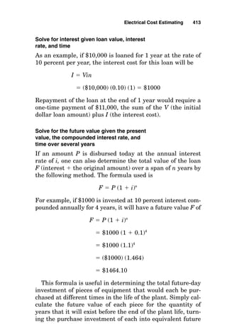 ■ For seven conductors pulled during the same pull, deduct
45 percent of the wire labor.
■ For over seven conductors pulled simultaneously, deduct
50 percent of the wire labor.
Estimate of Project Expense
In addition to the material and labor required for an elec-
trical installation, all projects require other work that costs
money, and some projects require more than others. To
accommodate these project expenses, the following checklist
should be used on each project after determining the total
materials and labor for the job:
1. Service truck time should be determined, as well as the
number of service trucks multiplied by their hourly
rental rate.
2. Premium labor cost must be added. This is the price of
labor per hour for time spent working in excess of the
normal work week. The normal work week is 40 hours
in most of the country but is as little as 32 hours per
week in some locations. The premium cost is normally
50 percent of the labor rate of straight-time work, but in
some locations it can be as much as 200 to 300 percent
of the base rate for straight-time work.
3. Excessive guarantee-warranty costs must be deter-
mined and added to the estimate.
4. Rental rates for lifting equipment such as scaffolds, sis-
sors lifts, JLG lifts, etc., must be determined and added
to the estimate.
5. Hoisting costs for crane rental, forklift trucks, etc., must
be determined and added to the estimate. Often a gen-
eral contractor will provide the hoisting equipment, but
sometimes the general contractor will “backcharge” the
electrical contractor for its use and for the cost of the
equipment operator.
6. Travel costs must be determined and added. These costs
may consist of travel to the job site, if the job site is in
Electrical Cost Estimating 409
 