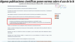 Algunas publicaciones científicas ponen normas sobre el uso de la IA
La pantalla es de la Revista de Educación a Distancia (RED) - revistas.um.es/red/information/authors
 