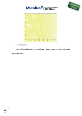 261
3) Para explicar
¿Qué información es imprescindible para ubicar un punto en un sistema de
ejes cartesiano?
 