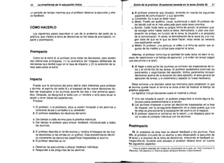 46

Le ensenenze de la educeci6n ttstc«
---

---

un perlodo de tlempo mientras que el profesor observa la ajecucion y ofre­
ce feedback.

COMO HACERLO
Los siguientes pasos describen el usa de la anatomla del estilo de la
practica, que implica fa toma de decistones en las fases de preimpacto, im­
pacto y postimpacto.

EstiltJde Ie practice. Ensenanza basada en la tareaJEstilo 8)

47

5. EI profesor presenta la(s) tareats), teniendo en cuenta los siguientes
aspectos de cornunicacion" y sus opciones:
a. Conlenido. Es 10 que se debe hacer.
b. Modo. Puede ser auditive, visual, audiovisual	 0 tactu. EI profesor de­
be decidir cual es el mas adecuado para cada tarea concreta.
c. Accion. Cada modo tisne su propia forma de accion; el profesor pue­
de escoger entre hablar sobre la tarea, demostrarla, 0 usar una com­
bmaclon de arnbas, en tunclon de la tarea, la situacion y el proposito
de la comurucaclon. A veces, la dornostracion de la tarea da una ima­
gen clara de que es 10 que se debe hacer: otras veces se necesita
una explicacion verbal.
d. Medio. EI protesor, una pelicuta, el video	 0 la ficha de sesion son al­
gunos de los medios a utilizar para exponer la tarea.

Preimpacto
Como en el estilo A, el profesor toma todas las decisiones, pero existen
dos diferencias principales: (1) ra conciencia del traspaso deliberado de
decisiones que tendra lugar en ta tase de impacto, y (2) la seleccion de ta­
reas adecuadas af estilo.

Impacto
Puesto que la estructura del estilo define roles diferentes para protasor
y alurnno, el espiritu del estilo B y el traspaso de las nueve decisiones de­
ben ser explicados a los alumnos durante los dos 0 tres primeros episo­
dios. Despues, se desiqnara el estilo con un nornbre 0 letra para situar la
seslon y tener claras las expectativas.
Proceso:
1. EJ protesor, 0 la protesora, sitUa la sesion invitando a los alumnos a
colocarse de pie 0 sentados a su alrededor.
2. EI profesor establece los objetivos del estilo:
a. Dar tiempo a cada alumno para ta practica individual.
b. Dar tiempo al protesor para ofrecer feedback individualizado a todos
los alumnos.
3. EI profesor describe el rol del alumno y nombra el traspaso de las nue­
ve decisiones (0 las senala en un grafico). Este procedimiento identifi­
ca c1aramente las decisiones especificas traspasadas al alumno.
4. EI profesor describe su rol:
a. Observar las ejecuciones y ofrecer feedback individual.
b. Responder a las preguntas de los alumnos.

Adernas, el protesor comunica ta cantidad de cada tarea, es decir el nu­
mero de repeticiones 0 el tiempo de sjecucion, y el orden de tareas (sequn
una secuencia 0 al azar).
6. Aillegar a este punto los alurnnos ya conocen las expectativas de ro­
les y el contenido de las tareas. EI profesor establecera entonces los
para metros y orqanizacion del episodio: dichos peremetros incluyen
decisiones acerca de la duracion de cada episodic, el area general de
ejecucion de tareas, y la vestimenta y aspecto (si fuese necesario).
Debe tomarse una decision sobre los intervalos para establecer 10 que
el alumno puede hacer si terrnina la tarea antes de finalizar el tiempo de
practica asignado.
La logistica incluye decisiones sobre el material a ufilizar,
7. Una vez situada la sesion, el profesor prequntara si existe alguna du­
da para pasar posteriormente a la accion,
8. Los alumnos empiezan a tomar las decisiones traspasadas en la fase
de irnpacto, con la consiguiente dispersion de la c1ase puesto que una
de elias es precisamente la localizacion del alumno en el espacio.
9. EI protesor observa el comienzo de la sesion, y se desplaza para lIe­
var a cabo el contacto individual con los alumnos.

Postimpacto
10. EI proposlto de esta fase es ofrecer feedback a los alumnos. Para
ello, el profesor crculara de un alumno a otro observando la ejecucion de
Ja tarea y el proceso de la lorna de decisiones, ofreciendo el feedback co­
rrespondiente. Durante este proceso el profesor debara tener en cuenta
los siguientes aspectos:
• Para el analtsis detallado del mooetc de comunicacion en et aula, liar From Command To
Discovery: The Spectrum of Teaching Styles, de Muska Mosston y Sara Ashworth.

 