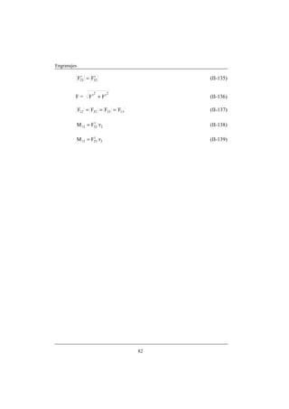Engranajes

             F23 = F32
              r     r
                                          (II-135)

                    2       2
         F=       Ft + Fr                 (II-136)

             F12 = F32 = F23 = F13        (II-137)

         M 12 = F32 ·r2
                 t
                                          (II-138)

         M 13 = F23 ·r3
                 t
                                          (II-139)




                                     82
 