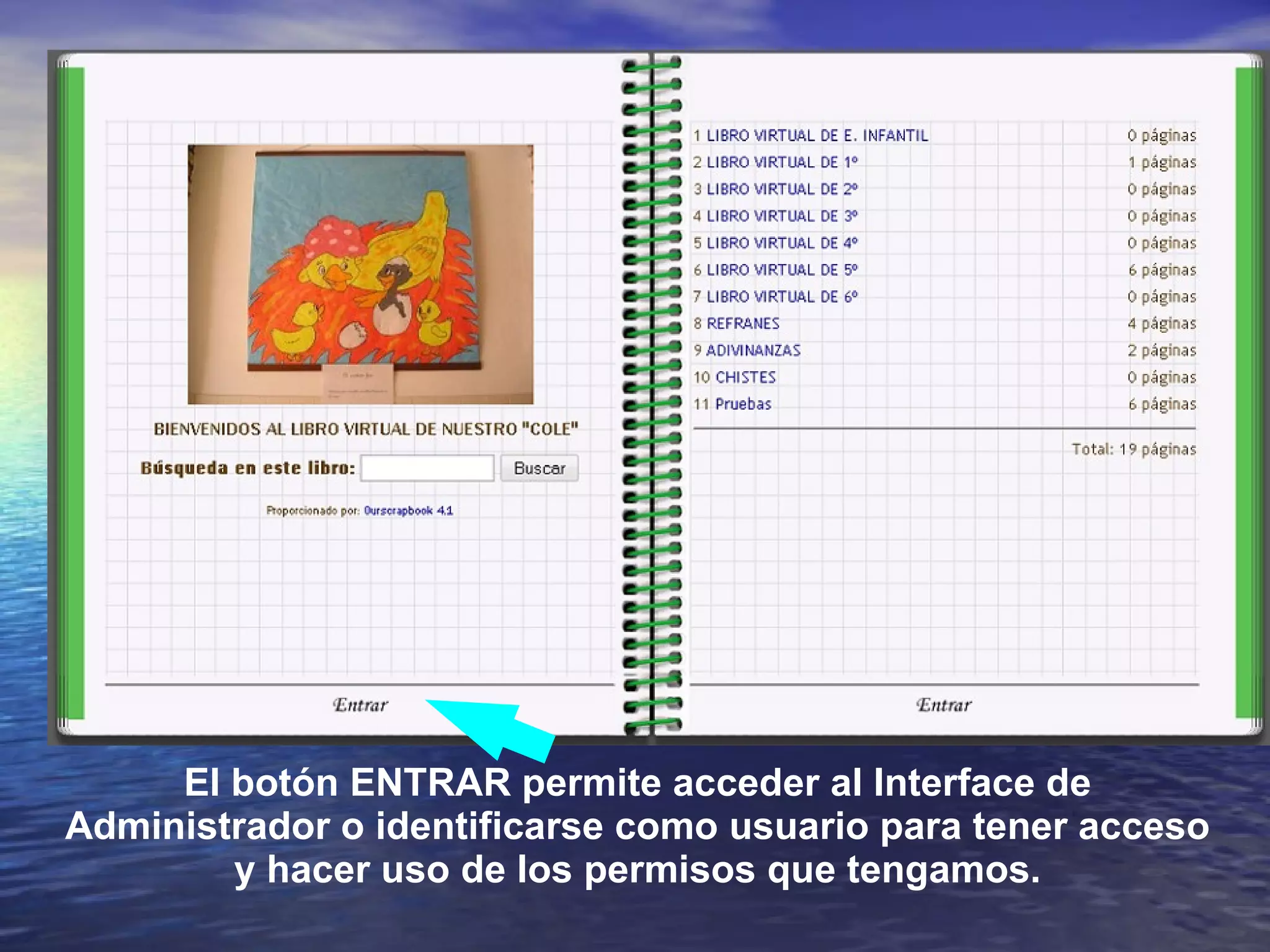 El botón ENTRAR permite acceder al Interface de Administrador o identificarse como usuario para tener acceso y hacer uso de los permisos que tengamos. 