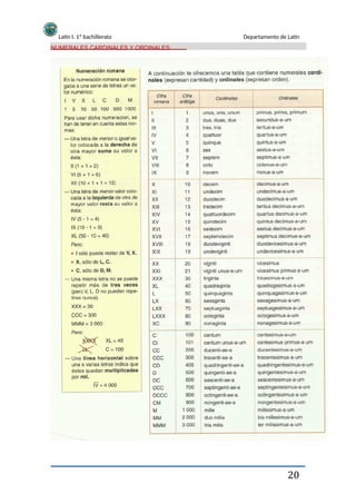 Latín I. 1º bachillerato
NUMERALES CARDINALES Y ORDINALES:
Departamento de Latín
20
 
