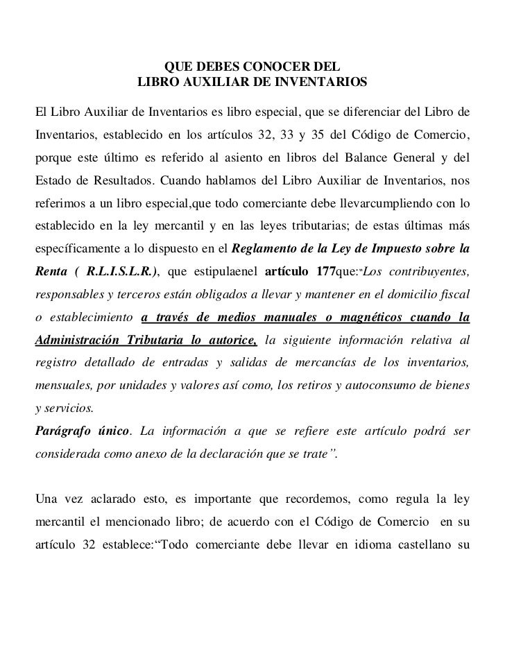 Libro auxiliar de inventarios