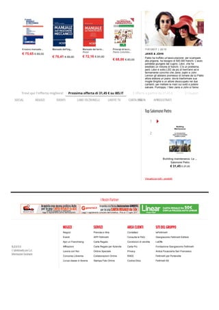 11/01/2017  |  22:10
JANIS & JOHN
Pablo ha truffato un'assicurazione: per scampare
alla prigione, ha bisogno di 500.000 franchi. L'aiuto
potrebbe giungere dal cugino, Léon, che ha
ereditato un milione di franchi. C'è un problema,
però: Léon è sotto LSD da più di trent'anni ed è
fermamente convinto che Janis Joplin e John
Lennon gli abbiano promesso di tornare da lui.Pablo
allora elabora un piano: dovrà trasformare sua
moglie Brigitte e un attore disoccupato nei due
cantanti, per mettere le mani sui soldi e potersi
salvare. Purtroppo, i falsi Janis e John si fanno
prendere la mano dalla finzione, spingendosi ben
oltre l'obiettivo.
Vai al programma
Top Salomone Pietro
2
Visualizza tutti i prodotti
1
Building maintenance. La ...
Salomone Pietro
€ 31,45 € 37,00
16.0.14 FC4
© laFeltrinelli.com S.r.l.
Informazioni Societarie
NEGOZI
Negozi
Eventi
Apri un Franchising
Affiliazioni
Lavora con Noi
Concorso Libremia
La tua classe in libreria
SERVIZI
Prenota e ritira
APP Feltrinelli
Carta Regalo
Carte Regalo per Aziende
Ordine Speciale
Collaborazioni Online
Stampa Foto Online
AREA CLIENTI
Contattaci
Consulta le FAQ
Condizioni di vendita
Carta Più
Privacy
RAEE
Codice Etico
SITI DEL GRUPPO
laFeltrinelli
Giangiacomo Feltrinelli Editore
LaEffe
Fondazione Giangiacomo Feltrinelli
Antica Focacceria San Francesco
Feltrinelli per Portavolta
Feltrinelli 60
I Nostri Partner
Il nuovo manuale...
€ 75,65 € 89,00
 
Manuale dell'ing...
 
€ 76,41 € 89,90
 
Manuale del term...
Rossi
€ 72,16 € 84,90
 
Principi di tecn...
Paolo Colombo...
 
€ 68,00 € 80,00
 
 
   
LIBRI FELTRINELLI LAEFFE TVSOCIAL NEGOZI EVENTI CARTA PIÙ APPREGISTRATILOGIN
Trovi qui l'oöerta migliore! Prossima oöerta di 31,45 € su IBS.IT 3 oöerte a partire da 31,45 € 2 coupon
 