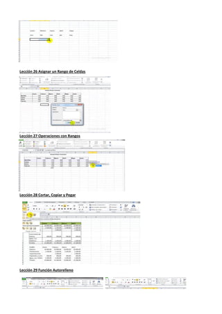 Lección 26 Asignar un Rango de Celdas
Lección 27 Operaciones con Rangos
Lección 28 Cortar, Copiar y Pegar
Lección 29 Función Autorelleno
 