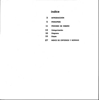 índice
INTRODUCCION
5 PRINCIPIOS
11 PROCESO DE DISEÑO
13 Categorización
16 Diagrama
18 Etapas
27 INDICE DE CRITERIOS Y NORMAS
 