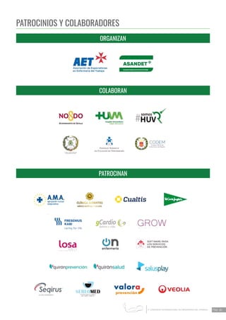 1 CONGRESO INTERNACIONAL DE ENFERMERÍA DEL TRABAJO
er
Pág. 35
PATROCINIOS Y COLABORADORES
ORGANIZAN
COLABORAN
PATROCINAN
 