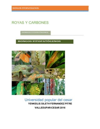 HONGOS FITOPATOGENOS
ROYAS Y CARBONES
Universidad popular del cesar
YENKEILIS SILETH FERNANDEZ PITRE
VALLEDUPAR-CESAR 2016
 