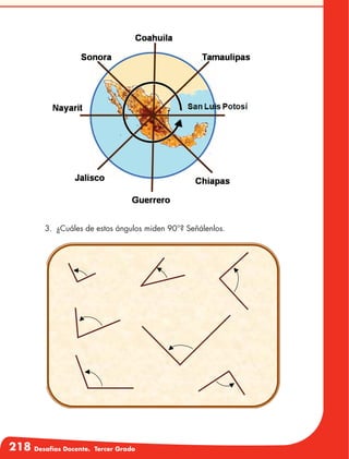218 Desafíos Docente. Tercer Grado
3.	 ¿Cuáles de estos ángulos miden 90°? Señálenlos.
 