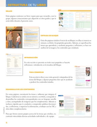 > ESTRUCTURA DE TU LIBRO
                                                                                                                                                                                                                                                                                                                         >ENLACE


ENLACE                                                                                                                                                                                                                                                                                                                        > ¡Enhorabuena... Ahora estás en secundaria, bienvenido!

                                                                                                                                                                                                                                                                                                                  • Observa las ilustraciones y completa.                                                                                                                                                                                                 • Completa el esquema con algunas acciones que deben realizar las personas para tener una buena convivencia.

                                                                                                                                                                                                                                                                                                                                                                                                                                                                  Considero que la primaria                   Pienso que la primaria me pudo
                                                                                                                                                                                                                                                                                                                                                                                                                                                                  me enseñó:                                  haber ayudado en:




Estas páginas contienen un breve repaso para que recuerdes, con tu                                                                                                                                                                                                                                                                                                                                                                                                Siempre he pensado que la
                                                                                                                                                                                                                                                                                                                                                                                                                                                                  secundaria es:
                                                                                                                                                                                                                                                                                                                                                                                                                                                                                                              Lo que espero de la secundaria es:
                                                                                                                                                                                                                                                                                                                                                                                                                                                                                                                                                                                                                               Para convivir
                                                                                                                                                                                                                                                                                                                                                                                                                                                                                                                                                                                                                              con los demás
                                                                                                                                                                                                                                                                                                                                                                                                                                                                                                                                                                                                                                se necesita




grupo, algunos conocimientos que adquiriste en otros grados y que te
                                                                                                                                                                                                                                                                                                                          BAJA
                                                                                                                                                                                                                                                                                                                       CALIFORNIA   55




serán útiles durante el presente curso.
                                                                                                                                                                                                                                                                                                                                                       70                       ESTADOS UNIDOS DE AMÉRICA
                                                                                                                                                                                                                                                                                                                                                48

                                                                                                                                                                                                                                                                                                                                                                       4        60
                                                                                                                                                                                                                                                                                                                                                                                          43         59
                                                                                                                                                                                                                                                                                                                                                                                                              19
                                                                                                                                                                                                                                                                                                                                                                                                                    39
                                                                                                                                                                                                                                                                                                                                                                                                                                            2
                                                                                                                                                                                                                                                                                                                                                                                                                                                                  Lo que pienso de Sonora es:                 Creo que mi estado puede lograr:            • Lee cada aspecto, marca si es necesario o innecesario para la convivencia y bienestar de todas las personas y justifi-
                                                                                                                                                                                                                                                                                                                                                        17                       65            35                         27
                                                                                                                                                                                                                                                                                                                                                                           46

                                                                                                                                                                                                                                                                                                                                                                           64
                                                                                                                                                                                                                                                                                                                                                                                     16
                                                                                                                                                                                                                                                                                                                                                                                       36
                                                                                                                                                                                                                                                                                                                                                                                      58            22        6
                                                                                                                                                                                                                                                                                                                                                                                                                  11
                                                                                                                                                                                                                                                                                                                                                                                                                             41
                                                                                                                                                                                                                                                                                                                                                                                                                                  67
                                                                                                                                                                                                                                                                                                                                                                                                                                            15
                                                                                                                                                                                                                                                                                                                                                                                                                                                 10
                                                                                                                                                                                                                                                                                                                                                                                                                                                                                                                                                            ca tu elección.
                                                                                                                                                                                                                                                                                                                                                                  47                       45            13    23                           31
                                                                                                                                                                                                                                                                                                                                                                                                         53 34                 32 8
                                                                                                                                                                                                                                                                                                                                                                                     20             50     1                    28
                                                                                                                                                                                                                                                                                                                                                                                                            14 38              24               40
                                                                                                                                                                                                                                                                                                                                                                                           56                                63
                                                                                                                                                                                                                                                                                                                                                                                                         66
                                                                                                                                                                                                                                                                                                                                                                                                                        57
                                                                                                                                                                                                                                                                                                                                                             30             30                                 68                               52    CHIHUAHUA
                                                                                                                                                                                                                                                                                                                                                                                                         37
                                                                                                                                                                                                                                                                                                                                                                                                                              9
                                                                                                                                                                                                                                                                                                                                                                                                                         61             5


                                                                                                                                                                                                                                                                                                                                         Golfo de California
                                                                                                                                                                                                                                                                                                                                          (Mar de Cortés)
                                                                                                                                                                                                                                                                                                                                                                                                29
                                                                                                                                                                                                                                                                                                                                                                                                     21

                                                                                                                                                                                                                                                                                                                                                                                                               62
                                                                                                                                                                                                                                                                                                                                                                                                                    54
                                                                                                                                                                                                                                                                                                                                                                                                                          44           69                                                                                                                               Aspectos                        Necesario            Innecesario                       Porque...
                                                                                                                                                                                                                                                                                                                                                                                               25                             51
                                                                                                                                                                                                                                                                                                                                                                                                         12        18

                                                                                                                                                                                                                                                                                                                                                                                                                              49
                                                                                                                                                                                                                                                                                                                                                                                                     72
                                                                                                                                                                                                                                                                                                                                                                                                                  71         42
                                                                                                                                                                                                                                                                                                                                                                                                                                            3
                                                                                                                                                                                                                                                                                                                                                                                                                                                                                                                                                            Escuchar a los demás
                                                                                                                                                                                                                                                                                                                                                                                                                                            SINALOA
                                                                                                                                                                                                                                                                                                                                                                                                                                                                                                                                                            Atender las razones del otro

                                                                                                                                                                                                                                                                                                                                                                                                                                                                                                                                                            Las normas de la casa
                                                                                                                                                                                                                                                                                                                                                                                                                                                                  México significa para mí:                   Lo que siento por mi país:                    Las reglas de la escuela

                                                                                                                                                                                                                                                                                                                                                                                                                                                                                                                                                            Las leyes de la sociedad

                                                                                                                                                                                                                                                                                                                                                                                                                                                                                                                                                            La ﬁgura de autoridad

                                                                                                                                                                                                                                                                                                                                                                                                                                                                                                                                                            Los derechos humanos

                                                                                                                                                                                                                                                                                                                                                                                                                                                                                                                                                            Las obligaciones

                                                                                                                                                                                                                                                                                                                  • Comenta con el grupo este cuestionamiento: ¿Estudiar para los adolescentes y jóvenes en Sonora y en el país, tiene                                                                                                                      Las responsabilidades


 >BLOQUE 1                                                                                                                  > Propósitos
                                                                                                                            En este bloque los alumnos y las alumnas:
                                                                                                                            • Construirán una imagen positiva de sí mismos: de sus características, historia personal, intereses y potencialidades.
                                                                                                                                                                                                                                                                                                                    ventajas o desventajas? ¿Por qué lo consideran así?

                                                                                                                                                                                                                                                                                                                  • Después del intercambio de opiniones, escribe en una hoja lo que tú piensas acerca de la oportunidad que tienes
                                                                                                                                                                                                                                                                                                                    como adolescente de estudiar. Comparte tus ideas con tu familia.
                                                                                                                                                                                                                                                                                                                                                                                                                                                                                                                                                          • Comenta tus respuestas con tus compañeras y compañeros.

                                                                                                                                                                                                                                                                                                                                                                                                                                                                                                                                                          • Escribe un texto sobre tus expectativas personales y escolares al iniciar la secundaria.
                                                                                                                            • Se reconocerán como personas dignas y autónomas.
                                                                                                                            • Desarrollarán habilidades sociales y saludables en relación con los demás.
                                                                                                                            • Conocerán sus derechos y obligaciones como adolescentes.                                                                                                                            10                Enlace                                                                                                                                                                                                                                                                                                                                         Enlace           11
                                                                                                                            > Lo que aprenderás
                                                                                                                                  Tema 1. Me descubro adolescente.
                                                                                                                                           • Ser adolescente.
                                                                                                                                           • Estoy cambiando física, emocional y socialmente.
                                                                                                                                           • Como adolescente tengo metas, logros, fortalezas y soy vulnerable individual y socialmente.
                                                                                                                                           • Me reconozco y valoro como persona en busca de identidad propia.
                                                                                                                                  Te reconocerás y valorarás como adolescente en lo individual y en lo social.
                                                                                                                                  Identificarás que los cambios biológicos, emocionales y sociales que están ocurriendo en ti, son procesos característicos de tu etapa de vida y
                                                                                                                                  ocurren en un ritmo y en tiempos propios.
                                                                                                                                  Socializarás en torno a tus metas y desafíos para identificar las fortalezas y debilidades propias de tu etapa.
                                                                                                                                  Te describirás como persona y reconocerás que la adolescencia implica la búsqueda de identidad propia.
                                                                                                                                  Tema 2. ¿Cómo me relaciono con los otros?
                                                                                                                                           • La convivencia en las relaciones familiares y con los demás.
                                                                                                                                           • Las situaciones de riesgo que se generan en las relaciones familiares, escolares y en la convivencia
                                                                                                                                             con los demás.
                                                                                                                                           • Habilidades y actitudes individuales y sociales proactivas que permiten la convivencia pacíﬁca al relacio-
                                                                                                                                                                                                                                                                                         ENTRADA DE BLOQUE
                                                                                                                                             narme con los demás: capacidad para el diálogo y la escucha, la resolución de conﬂictos y la empatía.
                                                                                                                                  Identificarás y valorarás la convivencia en las relaciones familiares y con los demás como generadoras de ambientes protectores.
                                                                                                                                  Reflexionarás sobre los riesgos en las formas de relacionarte con tus pares y con los demás.
                                                                                                                                  Desarrollarás habilidades y actitudes individuales y sociales proactivas que te permitan relacionarte armónicamente con los demás.

                                                                                                                                  Tema 3. Formo parte de la sociedad.
                                                                                                                                          • Mis derechos y obligaciones como adolescente.
                                                                                                                                          • Mi participación en los grupos sociales a los que pertenezco.
                                                                                                                                   Identificarás y valorarás tus derechos y obligaciones como ejercicio y compromiso que propicia la integración social.
                                                                                                                                   Reflexionarás sobre tu participación en los grupos sociales a los que perteneces.

                                                                                                                                  Proyecto colaborativo: Me integro a un grupo de aprendizaje.
                                                                                                                                   Establecerás acciones y compromisos para integrarte y reconocer a tu grupo escolar como una comunidad de aprendizaje.
                                                                                                                                                                                                                                                                                         Estas dos páginas señalan el inicio de un bloque; en ellas se enuncia su
                                                                                                                            > Practicando el intercambio de ideas iniciales
                                                                                                                            • En equipos de cuatro integrantes, respondan: ¿Por qué creen que es necesario comenzar con un tema como éste para
                                                                                                                              estudiar la asignatura De la adolescencia a la ciudadanía?
                                                                                                                              – Intercambien sus ideas en torno a las sugerencias que podrían dar para estudiar una materia como ésta. Hagan sus
                                                                                                                                                                                                                                                                                         número, su título y los propósitos generales. Además, se especifican los
                                                                                                                                planteamientos en dos líneas: para ustedes como estudiantes y para su profesora o profesor.
                                                                                                                            • En grupo, presenten sus puntos de vista a sus compañeros y compañeras para establecer prioridades en torno a las
                                                                                                                              necesidades e intereses de aprendizaje.
                                                                                                                              – Lean con su profesora o profesor lo que se espera que aprendan en el Bloque, acuerden las formas de trabajo en el
                                                                                                                                grupo, regístrenlas en su cuaderno y recurran a ellas cuando sea necesario.
                                                                                                                                                                                                                                                                                         temas que aprenderás y, mediante preguntas y reflexiones, se hace un
 12                                                                                                                                                                                                                                                                                 13
                                                                                                                                                                                                                                                                                         análisis de la imagen y los contenidos que estudiarás.


 >INTRODUCCIÓN

 Nicolás Guillén (Camagüey, Cuba, 10 de julio de 1902 - La Habana, Cuba, 16 de julio de 1989) fue un poeta cubano,
 su producción poética giró en torno a dos grandes temas: la exaltación del negro y la situación social.




  Para hacer esta muralla,
                                                  LA MURALLA


                                                               —¿Quién es?
                                                                                                    Nicolás Guillén, 1958
                                                                                                   A Cristina Ruth Agosti          INTRODUCCIÓN
  tráiganme todas las manos:                                   —El alacrán y el ciempiés...
  Los negros, sus manos negras,                                —¡Cierra la muralla!
  los blancos, sus blancas manos.
  Ay,                                                          Al corazón del amigo,
  una muralla que vaya                                         abre la muralla;
  desde la playa hasta el monte,                               al veneno y al puñal,
  desde el monte hasta la playa, bien,                         cierra la muralla;
  allá sobre el horizonte.                                     al mirto y la yerbabuena,

  —¡Tun, tun!
  —¿Quién es?
  —Una rosa y un clavel...
  —¡Abre la muralla!
                                                               abre la muralla;
                                                               al diente de la serpiente,
                                                               cierra la muralla;
                                                               al ruiseñor en la flor,
                                                               abre la muralla...
                                                                                                                                   En esta sección se presenta un texto cuyo propósito es hacerte
  —¡Tun, tun!



                                                                                                                                   reflexionar e introducirte en la temática del bloque.
  —¿Quién es?                                                  Alcemos una muralla
  —El sable del coronel...                                     juntando todas las manos;
  —¡Cierra la muralla!                                         los negros, sus manos negras,
  —¡Tun, tun!                                                  los blancos, sus blancas manos.
  —¿Quién es?                                                  Una muralla que vaya
  —La paloma y el laurel...                                    desde la playa hasta el monte,
  —¡Abre la muralla!                                           desde el monte hasta la playa, bien,                                                                                                                                                                                                                                                                                                                                                                                                                                                       >PARA         COMENZAR
  —¡Tun, tun!                                                  allá sobre el horizonte...
                                                                                                                                                                                                                                                                                                                                                                                                                                                                                                                                                          Para aprender no hay una edad.

 Nicolás Guillén afirmó, al decir: “tráiganme todas las manos: Los negros, sus manos negras, los blancos, sus blancas
                                                                                                                                                                                                                                                                                                                                                                                                                                                                                                                                                          ¿Te has dado cuenta de que algunas personas dicen que ahora tú estás en el desa-
 manos”, que en la sociedad todas las personas son valiosas y pueden participar, porque al unir sus cualidades, se logra
                                                                                                                                                                                                                                                                                                                                                                                                                                                                                                                                                          rrollo, que estás formando tu carácter?
 vencer los grandes desafíos.
                                                                                                                                                                                                                                                                                                                                                                                                                                                                                                                                                          Pero crecer no es simplemente aumentar de talla y peso, tampoco se trata sola-
 • En equipos de cinco integrantes, lean el poema La muralla de Nicolás Guillén y contesten las siguientes preguntas;
                                                                                                                                                                                                                                                                                                                                                                                                                                                                                                                                                          mente de ser mejores, obtener calificaciones más altas, ser populares y ser parte
   argumenten sus respuestas.
                                                                                                                                                                                                                                                                                                                                                                                                                                                                                                                                                          del grupo de amigos.

    – ¿Qué se representa con La muralla?
                                                                                                                                                                                                                                                                                                                                                                                                                                                                                                                                                          Uno nace con cualidades, pero debe desarrollar sus habilidades y virtudes.
    – ¿Qué representan aquellos a los que abre las puertas de la muralla?
    – ¿Y a los que les cierra la puerta?

 En todas las sociedades, los grandes retos y los problemas se vencen con la unión, la colaboración y la participación
 responsable de todos sus miembros, cada quien desde su individualidad.
                                                                                                                                                                                         PARA COMENZAR                                                                                                                                                                                                                                                                                                                                                    Y, ¿qué significa ser una persona de carácter? Hombre o mujer de carácter es
                                                                                                                                                                                                                                                                                                                                                                                                                                                                                                                                                          quien huye de la inacción, de las cosas cómodas, que sabe emprender grandes co-
                                                                                                                                                                                                                                                                                                                                                                                                                                                                                                                                                          sas y llevarlas a cabo. Es quien cumple hasta el más insignificante de sus deberes,
                                                                                                                                                                                                                                                                                                                                                                                                                                                                                                                                                          convencido y seguro de lo que desea para su vida.

                                                                                                                                                                                                                                                                                                                                                                                                                                                                                                                                                          En este bloque inicias con la asignatura De la adolescencia a la ciudadanía y
 144       Introducción                                                                                                                                                                                                                                                                                                                                                                                                                                                                                                                                   emprendes un camino que durará toda tu vida, el camino que deberá llevarte a
                                                                                                                                                                                                                                                                                                                                                                                                                                                                                                                                                          ser mejor ser humano, que trabaje en desarrollar su honestidad, determinación,
                                                                                                                                                                                                                                                                                                                                                                                                                                                                                                                                                          generosidad, humildad, valentía, a construir su carácter y a ejercer responsable-
                                                                                                                                                                                                                                                                                                                                                                                                                                                                                                                                                          mente la ciudadanía.                                                                          1.1. Los adolescentes se desarrollan en




                                                                                                                                                                                         Esta sección te ofrece una visión general e integradora de los
                                                                                                                                                                                                                                                                                                                                                                                                                                                                                                                                                                                                                                                        diversos contextos.
                                                                                                                                                                                                                                                                                                                                                                                                                                                                                                                                                          Este camino no se completa en este Bloque, ni en un curso o un año, es un pro-
                                                                                                                                                                                                                                                                                                                                                                                                                                                                                                                                                          ceso largo que vale la pena vivir.

                                                                                                                                                                                                                                                                                                                                                                                                                                                                                                                                                          • Lee las competencias que ejercitarás en este bloque y dialógalas con tu
                                                                                                                                                                                                                                                                                                                                                                                                                                                                                                                                                            grupo. Anota algunos comentarios interesantes que hiciste y que hicieron



                                                                                                                                                                                         temas del bloque y algunas preguntas clave que te ayudarán
                                                                                                                                                                                                                                                                                                                                                                                                                                                                                                                                                            tus compañeros y compañeras.



                                                                                                                                                                                                                                                                                                                                                                                                                                                                                                                                                                                                                                                           ¿Qué competencias
                                                                                                                                                                                                                                                                                                                                                                                                                                                                                                                                                                                                                                                           ejercitaremos
                                                                                                                                                                                                                                                                                                                                                                                                                                                                                                                                                                                                                                                           en este bloque?




                                                                                                                                                                                         a predecir los contenidos tratados.
                                                                                                                                                                                                                                                                                                                                                                                                                                                                                                                                                                                                                                                         • Desarrollar habilidades para analizar
                                                                                                                                                                                                                                                                                                                                                                                                                                                                                                                                                                                                                                                           situaciones, experiencias, argumentaciones
                                                                                                                                                                                                                                                                                                                                                                                                                                                                                                                                                                                                                                                           y razonamientos.
                                                                                                                                                                                                                                                                                                                                                                                                                                                                                                                                                                                                                                                         • Escuchar al dialogar.
                                                                                                                                                                                                                                                                                                                                                                                                                                                                                                                                                          Desde luego, durante toda tu vida continuarás ejercitando todo esto, para cada                 • Expresarse en forma hablada con buen
                                                                                                                                                                                                                                                                                                                                                                                                                                                                                                                                                          vez, ser más competente y mejor ser humano.                                                      nivel, que permita a quien te escuche
                                                                                                                                                                                                                                                                                                                                                                                                                                                                                                                                                                                                                                                           aumentar su comprensión de lo que
                                                                                                                                                                                                                                                                                                                                                                                                                                                                                                                                                                                                                                                           está oyendo.
                                                                                                                                                                                                                                                                                                                                                                                                                                                                                                                                                            Preguntas para andar…                                                                        • Interactuar entre iguales para el
                                                                                                                                                                                                                                                                                                                                                                                                                                                                                                                                                                                                                                                           trabajo cooperativo.
                                                                                                                                                                                                                                                                                                                                                                                                                                                                                                                                                            • ¿Qué requiero para ir consolidando mi identidad?
                                                                                                                                                                                                                                                                                                                                                                                                                                                                                                                                                                                                                                                         • Fijarse metas y realizar el esfuerzo
                                                                                                                                                                                                                                                                                                                                                                                                                                                                                                                                                            • ¿Cómo desarrollo habilidades sociales saludables en relación con los demás?
                                                                                                                                                                                                                                                                                                                                                                                                                                                                                                                                                                                                                                                           suficiente para alcanzarlas.
                                                                                                                                                                                                                                                                                                                                                                                                                                                                                                                                                            • ¿Cuáles son mis derechos y responsabilidades como adolescente?



                                                                                                                                                                                                                                                                                                                                                                                                                                                                                                                                                                                                                                                                    Para comenzar                 15




DESARROLLO DE LOS CONTENIDOS

En varias páginas, encontrarás los temas y subtemas que integran el
                                                                                                                                                                                                                                                                                                                                                                           >TEMA 2
bloque. Cada tema se señala con un número y un título, y enseguida se                                                                                                                                                                                                                                                                                                                                                                                                  ¿Cómo me relaciono con los otros?

                                                                                                                                                                                                                                                                                                                                                                                                                                                                       Los valores y la manera de vivirlos cambian según el lugar en que se habita;
                                                                                                                                                                                                                                                                                                                                                                                                                                                                                                                                                          La convivencia en las relaciones familiares y con los demás

                                                                                                                                                                                                                                                                                                                                                                                                                                                                                                                                                          • Lee el siguiente texto.
                                                                                                                                                                                                                                                                                                                                                                                                                                                                       no es lo mismo vivir la adolescencia entre los esquimales que con los papúes



desarrollan los contenidos correspondientes con un lenguaje sencillo
                                                                                                                                                                                                                                                                                                                                                                                                                                                                       o los franceses. Del mismo modo, ser adolescente en una comunidad rural                                                                                                              ALTO AQUÍ
                                                                                                                                                                                                                                                                                                                                                                                                                                                                                                                                                                             Las relaciones con la familia y con los demás
                                                                                                                                                                                                                                                                                                                                                                                                                                                                       es diferente de serlo en una urbana y tampoco es igual ser adolescente en un                                                                                                         Revisemos
                                                                                                                                                                                                                                                                                                                                                                                                                                                                       barrio que en otro.                                                                     ¿Te has fijado que cuanto más te abres y te comunicas con los demás, te                      conceptos
                                                                                                                                                                                                                                                                                                                                                                                                                                                                                                                                                               sientes mejor y más realizado? Relacionarte con los demás te enriquece.
                                                                                                                                                                                                                                                                                                                                                                                                                                                                       Las formas de relacionarnos con los demás han cambiado también. La ado-                     Hay muchas formas de relaciones humanas, sin embargo, aquí nos
                                                                                                                                                                                                                                                                                                                                                                                                                                                                       lescencia que vivieron tus abuelos, padres o tíos fue diferente de la que ahora         interesan las de parentesco o de familia, las de amistad y las de afinidad;



y claro, acompañados de imágenes que los complementan. Además se                                                                                                                                                                                                                                                                                                                                                                                                       vives tú; por eso las relaciones de ahora son diferentes de las de aquellas épo-        en todas ellas se involucra el afecto y el amor entre las personas.
                                                                                                                                                                                                                                                                                                                                                                                                                                                                                                                                                                   Las relaciones familiares —entre padres e hijos, entre hermanos, tíos,
                                                                                                                                                                                                                                                                                                                                                                                                                                                                       cas, ya sea que se establezcan entre adolescentes o entre éstos y sus padres o
                                                                                                                                                                                                                                                                                                                                                                                                                                                                                                                                                               primos, abuelos y nietos— se dan sin que nosotros las elijamos, pues no
                                                                                                                                                                                                                                                                                                                                                                                                                                                                       abuelos, o entre adultos.                                                               escogimos pertenecer a la familia. En ocasiones estas relaciones pueden
                                                                                                                                                                                                                                                                                                                                                                                                                                                                                                                                                               ser difíciles, pues hay diferencias de edades, gustos y preferencias; a pesar
                                                                                                                                                                                                                                                                                                                                                                                                                                                                       Las relaciones entre padres, hijos, hermanos y otros familiares de ambos sexos          de todo ello, la familia es el lugar donde podemos ser como realmente
                                                                                                                                                                                                                                                                                                                                                                                                                                                                       permiten que los individuos apliquen los valores adquiridos en la familia. En           somos; donde aprendemos a querer a las personas con quienes vivimos,


incluyen cápsulas que te ayudarán a comprender palabras desconoci-                                                                                                                                                                                                                                                                                                                                                                                                     el núcleo familiar debe prevalecer el diálogo, el respeto, la comprensión, la
                                                                                                                                                                                                                                                                                                                                                                                                                                                                       participación y la responsabilidad. Estos valores ayudan a las personas a com-
                                                                                                                                                                                                                                                                                                                                                                                                                                                                       portarse y a establecer relaciones de convivencia más libres y respetuosas.
                                                                                                                                                                                                                                                                                                                                                                                                                                                                                                                                                               precisamente por eso, porque las conocemos bien.
                                                                                                                                                                                                                                                                                                                                                                                                                                                                                                                                                                   Nadie te quiere tanto ni tan desinteresadamente como tus padres
                                                                                                                                                                                                                                                                                                                                                                                                                                                                                                                                                               o tutores; conocen todos los aspectos de tu personalidad, tus virtu-
                                                                                                                                                                                                                                                                                                                                                                                                                                                                                                                                                               des y defectos, y aun así te aceptan y te quieren. Lo mismo ocurre
                                                                                                                                                                                                                                                                                                                                                                                                                                                                                                                                                               entre hermanos: cuando viven en la misma casa, es común que dis-
                                                                                                                                                                                                                                                                                                                                                                                                                                                                       Los valores de la convivencia se aprenden mediante un proceso lento, en el              cutan e incluso que peleen, pero cuando pasa el tiempo y se tienen



das, a reflexionar, a organizar la información, a trabajar con las TIC y
                                                                                                                                                                                                                                                                                                                                                                                                                                                                       que intervienen las actitudes y experiencias de las personas; por ejemplo: las          que separar, entonces valoran más el amor recíproco.
                                                                                                                                                                                                                                                                                                                                                                                                                                                                       responsabilidades con los demás: padres, tutores, hermanos o hijos, el tipo de              La amistad comienza por la simpatía y el agrado que se siente al
                                                                                                                                                                                                                                                                                                                                                                                                                                                                       comunicación que establecen, las soluciones que proponen para los conflic-              encontrarse personas semejantes a nosotros. Te empiezan a interesar los
                                                                                                                                                                                                                                                                                                                    1.12. En la familia se aprenden valores y                                                                                                                                                                                                  asuntos del amigo o la amiga y tú encuentras con gusto que a él o a ella
                                                                                                                                                                                                                                                                                                                    conductas para vivir en sociedad.
                                                                                                                                                                                                                                                                                                                                                                                                                                                                       tos, el cariño y afecto que dan y reciben, así como la búsqueda de una vida
                                                                                                                                                                                                                                                                                                                                                                                                                                                                                                                                                               también le interesan los tuyos.
                                                                                                                                                                                                                                                                                                                                                                                                                                                                       con calidad, amor y bienestar para todos los integrantes de la familia.                     Es muy agradable saber que cuentas con alguien que te quiere y te
                                                                                                                                                                                                                                                                                                                                                                                                                                                                                                                                                               comprende y que comparte muchos de tus gustos y de tus ideas. Sin



otros datos complementarios.
                                                                                                                                                                                                                                                                                                                                                                                                                                                                       • Completa el cuadro. Escribe tres valores que hayas aprendido con tu fami-             embargo, la verdadera amistad no se limita a esto; tiene ciertas caracte-
                                                                                                                                                                                                                                                                                                                                                                                                                                                                         lia; explica cómo los aprendiste y cómo los aplicas.                                  rísticas y exigencias.
                                                                                                                                                                                                                                                                                                                                                                                                                                                                                                                                                                   El amor de amistad se convierte en amor incondicional cuando
                                                                                                                                                                                                                                                                                                                                                                                                                                                                                                                                                               buscas el bien de tu amigo y cuando respetas sus ideas, cuando lo acep-
                                                                                                                                                                                                                                                                                                                                                                                 Valor                                                                                           Cómo lo aprendí                          Cómo lo aplico
                                                                                                                                                                                                                                                                                                                                                                                                                                                                                                                                                               tas tal y como es, pero lo ayudas a crecer y superarse.


                                                                                                                                                                                                                                                                                                                                                                                                                                                                                                                                                          • Después de leer lo referido a relaciones familiares y con los demás, tratare-
                                                                                                                                                                                                                                                                                                                                                                                                                                                                                                                                                            mos de identificar las que tú tienes. Contesta.
                                                                                                                                                                                                                                                                                                                                                                                                                                                                                                                                                                                                                                                         1.13. Los y las adolescentes siempre
                                                                                                                                                                                                                                                                                                                                                                                                                                                                                                                                                             – ¿Con quién tienes relaciones de parentesco?                                               están dispuestos a compartir y establecer
                                                                                                                                                                                                                                                                                                                                                                                                                                                                                                                                                                                                                                                         relaciones de amistad.




Para que formes juicios propios acerca de los temas que estudias, en-                                                                                                                                                                                                                                                                                                                                                                                                  • En equipos de seis integrantes, analicen sus cuadros y determinen qué va-
                                                                                                                                                                                                                                                                                                                                                                                                                                                                                                                                                             – ¿Qué es lo que más aprecias de tu familia?



                                                                                                                                                                                                                                                                                                                                                                                                                                                                         lores son comunes entre sus familias.



contrarás intercaladas diversas actividades individuales y de equipo.                                                                                                                                                                                                                                               34                      Yo, adolescente                                                                                                                                                                                                                                                                                    ¿Cómo me relaciono con los otros?                  35




4
 