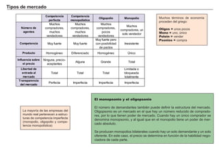 Para maximizar su beneficio, el productor analiza el tipo de bien que ofrece, e intentar estimar la elasticidad de su demanda. Esta elasticidad suele
estar en función de:
-La existencia de bienes sustitutivos Si son numerosos los sustitutivos y se parecen al bien, más consumidores cambiarán de bien al encare-
cerse (“escapan”), por lo que la demanda será más elástica.
-El tipo de bien. Los bienes necesarios suelen ser más inelásticos, los de lujo tienen una demanda elástica, ya que es más fácil prescindir de ellos.
-La proporción de renta que se gasta en el bien. Cuanto mayor es la proporción que gastamos en un bien, más afecta una subida del precio del
mismo, siendo más drástica la reducción de su consumo y por tanto más elástica su demanda.
-El plazo de tiempo considerado. La demanda es más elástica a largo plazo ya que cuanto más largo sea el periodo de tiempo transcurrido des-
pués de una variación del precio, más fácil es que los consumidores puedan encontrar alternativas.
La elasticidad renta
También es útil el cálculo de otras elasticidades. Podemos diferenciar entre los bienes normales e inferiores utilizando la elasticidad renta, que mide
como varía la cantidad demandada al variar la renta disponible del consumidor..
Factores de la elasticidad
Algunas elasticidades de la
demanda, detectadas en la práctica:
2,2 Pescado fresco
1,5 Automóviles nuevos a corto plazo
0,9 Calzado
0,4 Cigarrillos
0,3 Café
0,2 Gasolina a corto plazo
Bradley Schiller, Principios de economía
Elasticidad renta: variación de la
cantidad demandada al variar la renta.
____
QƩ
Q
____
RƩ
R
________
Variación porcentual Q
___________________
Variación porcentual R
==Elasticidad
renta
¿En qué porcentaje ha variado la cantidad demandada?
¿En qué porcentaje ha variado la renta?
%
%
 