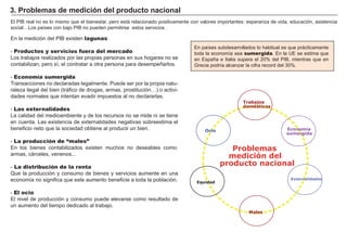 ¡MEDIMOS!
MEDICIÓN DEL
PRODUCTO NACIONAL
TIPOS DE
PRODUCTO NACIONAL
PROBLEMAS
DE MEDICIÓN
COMPONENTES
DEL PIB
MODELO OFERTA Y
DEMANDA AGREGADAS
LOS CICLOS
ECONÓMICOS
PIB Producto Renta
Precios de mercado Producto interiorCoste de factores
Producto nacional
Paridad poder adquisitivo
Renta
Renta nacional
Ahorro
Índice Desarrollo Humano Economía sumergida
Consumo
Gasto
Exportaciones
Inversión Gasto público
Tipo de cambio
PMCPMA
TEMA 9
Producto
nacional
Producto bruto Producto neto
Importaciones Tipo de interés
Producto nominal Producto real Producto per cápita
Renta nacional disponible
Agregacion Producción potencialEquilibrio macroeconómico
Multiplicador de la renta Acelerador de la inversión Fases del ciclo
 