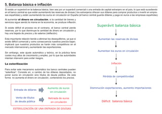 La historia del dinero es paralela a la del intercambio, a medida que se generaliza se van perfeccionando los medios de facilitarlo.
Los metales preciosos reunían en buena medida las características que debe
tener un buen medio de intercambio, por lo que han sido utilizados como dinero duran-
te miles de años.
El siguiente paso fue acuñar monedas por parte de los gobiernos, lo que favoreció
la fluidez comercial. Tuvo la desventaja de que algunos gobiernos utilizaron la ocasión
para adulterar el metal y obtener así un recurso extra para aumentar su gasto.
Los efectos fueron un aumento generalizado de precios y la pérdida de credibilidad de
los gobiernos.
El papel moneda nace con los orfebres en el Medievo. Debido a la naturaleza de
su trabajo necesitaban tener servicios de almacenamiento muy seguros, por lo que
algunas personas también comenzaron a solicitarles que les custodiaran su riqueza.
El orfebre extendía un justificante de ese depósito para que el depositario pudiera
retirar esa cantidad. A medida que el sistema se fue extendiendo, muchos mercaderes
utilizaban directamente el justificante para comprar bienes y servicios. De esta
manera el justificante se convirtió en el antepasado del billete bancario.
Los orfebres pronto se dieron cuenta que los mercaderes sólo les solicitaban una
pequeña parte de lo depositado, por lo que podían prestar parte del oro y obte-
ner unos intereses adicionales.
Si un mercader depositaba un lingote de oro y acudía otro para pedir prestado medio
lingote con el fin de afrontar un pago de mercancías, el orfebre emitía dos notas, una
nota de valor de un lingote al depositario y otra de valor de medio lingote al deman-
dante del préstamo.
¡Magia financiera! ¡Del lingote original se ha reproducido otro medio lingote! Esto es
lo que se llama “crear dinero”. A partir de los depósitos originales los bancos pres-
tan ese dinero y como consecuencia hay más en circulación en la economía.
Los bancos comerciales no emiten dinero, pero sí crean dinero a partir de los
depósitos de sus clientes.
2. Breve historia del dinero
Metales preciosos
Evolución del dinero
Acuñar moneda
Papel moneda
Dinero fiduciario
Dinero electrónico
 