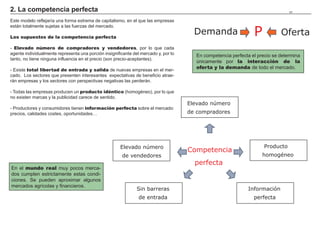 Ejemplo práctico de elasticidad                                                                                                                                102

                                                                                      Precio (€)
El petróleo es la sangre de nuestro sistema económico, por lo que su
                                                                                                                             Oferta 2
demanda es evidentemente inelástica.
                                                                                       80




                                                                                                       .
Son frecuentes las noticias acerca de cómo los países productores y                    70
exportadores de petróleo (OPEP) se ponen de acuerdo para reducir                                                                                Oferta 1

su producción y sacar menos barriles al mercado.                                    P2 60                   E2

                                                                                       50
La demanda de petróleo a corto plazo
                                                                                      40
                                                                         Ʃ 3UHFLR
La primera gráfica representa esta situación. Al reducir voluntaria-                   30
mente la cantidad ofrecida en el mercado, el equilibrio se desplaza,
teniendo como consecuencias un aumento del precio y una reducción
de la cantidad vendida.
                                                                                       20


                                                                                    P1 10                    .    E1
                                                                                                                         Demanda

Al ser la curva de demanda inelástica, el aumento del precio compen-                          10       20    30     40    50     60   70   80
                                                                                                                                                    Cantidad
sa con creces esta disminución de las ventas, por lo que el ingreso de                                 Q2    Q1
los productores aumenta.                                                                           Ʃ
                                                                                                       Cantidad
                                                                                                   demandada
La demanda de petróleo a largo plazo                                                  Precio (€)


Pero a largo plazo la situación cambia, los consumidores pueden                        80                                      Oferta 2
aumentar su capacidad de ahorro (compran coches más pequeños,
                                                                                       70                                                                            Oferta 1
sustituyen la calefacción de gas por la de combustibles sólidos…) .
                                                                                       60

Con la subida del precio del petróleo se hacen rentables extracciones
                                                                                       50
que antes no lo eran, por lo que aparecen nuevos productores no
alineados en la OPEP que ofrecen su producto en el mercado.                            40


                                                                                       30
Las curvas de demanda y oferta se vuelven más elásticas, y la ante-
rior decisión de reducir la producción se encuentra ahora con una                   P2 20
pequeña subida de precios que no compensa la caída de las ventas,        Ʃ 3UHFLR                                                               Demanda
por lo que el ingreso total de los productores disminuye.                           P1 10

                                                                                                                                                     Cantidad
                                                                                              10       20    30     40     50    60   70   80
                                                                                              Q2                                      Q1

                                                                                                             Ʃ
                                                                                                                  Cantidad
                                                                                                                 demandada
 