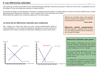 2. El mercado de factores de producción                                                                                                                         123



Las rentas percibidas por las distintas personas depende del mercado de factores de producción, cuyo precio se determina como en el mercado de
bienes y servicios en función de la oferta y la demanda de cada factor.

La demanda de un factor
                                                                                    Demanda derivada: la demanda de un factor depende
                                                                                    de la demanda del producto que contribuye a fabricar.
La demanda de los distintos factores productivos es una demanda derivada,
depende de la demanda del producto que se fabrique con esos factores.
                                                                                    Valor del producto marginal de un factor:
                                                                                    precio del producto * producto marginal del factor.
Los empresarios demandarán más trabajadores, máquinas, dinero para inver-
tir o solares para edificar fábricas, en función de la demanda del producto.
                                                                                        Precio (€)

Si una empresa contrata un factor más, sus costes aumentan. Si decide con-
                                                                                         80
tratarlo es porque espera que la contribución de ese factor aumente la produc-
ción y con la venta de este aumento de producto obtener un ingreso adicional,            70
                                                                                                               A
superior al coste adicional en el que ha incurrido al contratarlo.                       60

                                                                                                                        demanda factor
                                                                                         50
La empresa contrata hasta que el valor de este ingreso (el ingreso marginal)
sea igual al precio pagado por el factor (coste marginal).                               40

                                                                                         30
Las empresas comparan costes marginales e ingresos margina-
                                                                                                                                         B
les para determinar el nivel de contratación que maximiza su beneficio.                  20


                                                                                         10
La curva de demanda relaciona el precio del factor con la cantidad de factor.
                                                                                                                                              Cantidad factor
                                                                                                10   20   30       40     50   60   70   80
Por la ley de rendimientos decrecientes sabemos que al aumentar el número
de un factor fijo manteniendo el resto constantes, el producto marginal dismi-
nuye , lo que implica que también disminuye el valor del producto marginal.      Tanto aportas, tanto vales

                                                                                 Los factores de producción reciben más o menos retribución en
                                                                                 función de lo que aporten al beneficio del empresario.

                                                                                 El valor aportado por el producto que añade este nuevo factor contra-
                                                                                 tado es lo que determina su demanda. El valor del producto marginal
                                                                                 del trabajo es el valor monetario de la producción adicional que obtiene
                                                                                 una empresa empleando una unidad más de trabajo.
 