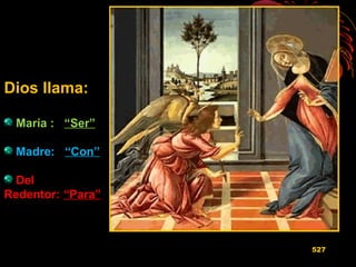 Dios llama:Dios llama:
María :María : “Ser”“Ser”
Madre:Madre: “Con”“Con”
DelDel
Redentor:Redentor: “Para”“Para”
527
 