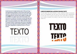 60 61
EJERCICIO MODIFICAR LA ESTRUCTURA DEL TEXTO
Ya que nuestro texto esta convertido a vector, podremos cambiar la estructura
como lo es desagruparlo para que cada una de las letras seas independientes,
en este caso ya es al gusto de cada quien como quiera editar la estructura,
como cambiar el tamaño de la fuente, el color de la misma rotarlo separarlo,
cortarlo etc.
 