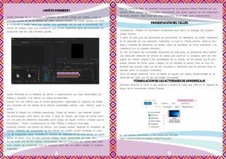 8 9
¿Qué es Premiere?
Adobe Premiere es un programa (Software) de edición creada por Adobe, y que su
principal función es la de edición de vídeo, aunque también se puede manejar en parte
la animación y audio, tiene una interfaz muy agradable con la cual te encontrarás con
mesas de trabajo, cada una cumpliendo una función específica hace que el proceso de
producción sea los más eficiente posible.
Adobe Premiere es un software de edición y posproducción de vídeo desarrollado por
Adobe y orientado a la edición de vídeos profesionales.
Cuenta con una interfaz que se puede personalizar, organizada en espacios de trabajo
que coinciden con las etapas de la edición: ensamblaje, edición, color, efectos, audio y
títulos.
Permite el trabajo con múltiples secuencias (líneas de tiempo), que además pueden
ser jerarquizadas, unas dentro de otras. A parte de medios, las líneas de tiempo admi-
ten una serie de elementos especiales como Capas de Ajuste (mismo concepto que en
Photoshop), Títulos, Composiciones de After Effects y Gráficos Esenciales.
Incorpora también una librería de efectos, que puedes ampliar mediante la instalación de
plugins. Además, las propiedades de los efectos se pueden animar mediante un siste-
ma de fotogramas clave. Posibilita la creación de máscaras en la zona donde se desee
aplicar el efecto, muy útil para generar viñetas, hacer correcciones de color, etc.
Es sin duda una de las mejores herramientas para la producción de vídeos para cual-
quier creador de contenidos, todo lo necesario para que tus vídeos tengan un acabado
impecable.
Con el siguiente taller se pretende introducirse en el programa Adobe Premiere de una
manera eficaz usando las principales herramientas que posee seguido de una explicación
de cómo resolver cada inciso que este estipulado en el taller dicho anteriormente.
PRESENTACIÓN DEL TALLER
Competencia: Analizar la información recolectada para definir la tipología del proyecto
Adobe Premier.
A partir de esta guía de aprendizaje se reconocerán los elementos de diseño necesarios
en el desarrollo de una aplicación multimedia; la cual es: Adobe premier, dada la can-
tidad y variedad de elementos de diseño, estos se abordarán de forma progresiva y en
coherencia con el proyecto formativo.
Su reto al finalizar las actividades propuestas en esta guía, es prepararse para realizar
una adecuada selección de edición de videos que usará en su proyecto, para dar res-
puesta de manera integral a las necesidades de su cliente, de tal manera que la pro-
puesta impacte de forma visual y llegue con el mensaje al usuario final, es muy im-
portante que apropie cada uno de los conceptos y elementos que le permitan tener la
claridad sobre un proyecto multimedia.
Tanto el trabajo autónomo como el trabajo en equipo son piezas fundamentales en el
desarrollo de cada una de las actividades propuestas.
FORMULACION DE LAS ACTIVIDADES DE APRENDIZAJE
Estimado aprendiz lo invito a que observe y analice el video que está en el material de
apoyo de la herramienta Adobe Premier.
El cual también encontrarás un link directo de YouTube:
https://www.youtube.com/watch?v=MhnTmJNsLBQ
 