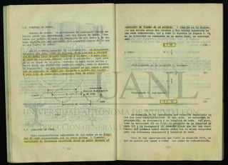 1.6 FUENTES DE ONDAS.
Fuente de ondas: el movimiento de cualquier cuerpo ma-
terial puede ser considerado como una fuente de ondas. Una
tabla que golpea al agua, el chasquido de los dedos o de una
nota emitida por una guitarra, son ejemplos claros de lo que
es una fuente de ondas.
En el ejemplo anterior de la figura 6a, si únicamente
mandamos una onda como ya dijimos, ésta viajara y chocara
con el árbol para después regresar a la mano. A este^tipo
de onda se le llama impaUo (pulso o pulsación) . ¿Que pasa-
rá si en lugar de un pulso movemos la mano hacia arriba y
hacia abajo con movimiento armónico simple, como lo muestra
la figura 6b? Lo que realmente pasará es que vamos a gene-
rar un conjunto de ondas que viajarán a través del cordel.
A este tipo de ondas les llamaremos Vían da 0nd0M.
Fig. 7.
1.7 LONGITUD DE ONDA.
Otra característica importante de las ondas es su longi-
tud da onda representada por la letra griega X (lambda) ,
lapX-Oóanta la d¿ó tanda tacoiUda dude, un pul&o duAanta al
XjtteAvalo da timpo da un patCodo. X también es la distan-
cia que existe entre dos crestas o dos valles sucesicos en
una onda transversal, tal y como lo muestra la figura 7. Co
mo la velocidad es constante en un medio dado, se concluye
que:
X = VT (5)
y como: T - ?
Sustituyendo en la ecuación 5, tenemos:
= (V) (j) (6)
V
f
Despejando V, nos queda:
V = Xf (7)
La ecuación V= Xf establece una relación importante en
tre las tres características de una onda: su velocidad de
propagación, su frecuencia y su longitud de onda. Así pues,
como la velocidad (V) es fija, el producto de la longitud de
onda (X) y la frecuencia (f) también tiene que ser una cons-
tante; así podemos tener varias ondas con la misma velocidad
pero con diferente frecuencia y longitud de onda.
Otra de las importancias que tiene la ecuación V=Xf, es
gue se aplica por igual a todas las ondas de radiodifusión.
 