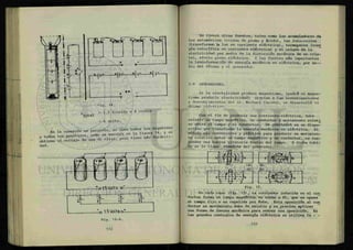 l o 1.5Volts o=
-i ^r ^ %+ f ~ +T~ ± L
l o 1.5 Voltsc^
Fig. 14-A.
Pig. 14.
F = 1 . 5 V/celda x 4 celdas
total
= 6 volts.
dad.
Se tienen otras fuentes, tales como los acumuladores de
los automóviles (celdas de plomo y ácido), las foto-celdas
(transforman ]a luz en corriente eléctrica), termopares (ener
gía calorífica en corriente eléctrica) y el origen de la ~
electricidad por medio de la distorsión mecánica de un cris-
tal, efecto piezo eléctrico. Y las fuentes más importantes
la transformación de energía mecánica en eléctrica, por m e —
dio del dínamo y el generador.
5-9 GENERADORES.
Si la electricidad produce magnetismo, ¿podrá el magne-
tismo producir electricidad? Gracias a las investigaciones
y descubrimientos del Sr. Michael Faraday, se desarrolló el
dinamo eléctrico.
Con el fin de producir una corriente eléctrica, debe
existir un campo magnético, un conductor y movimiento relati
vo entre el campo y el conductor. Un gen&iadoA es un dispo"
sitivo que transforma la energía mecánica en eléctrica. El
método más conveniente y práctico para producir un movimien-
to relativo entre un campo magnético y un conductor, es sus-
pender una bobina giratoria dentro del campo. A dicha bobi-
na se le llama OAmadtlAa del generador.
Fig. 15.
En cada caso (fig. 15), la corriente inducida en el con
ductor forma un campo magnético en torno a él, que se opone""
al campo fijo o es repelida por éste. Esta oposición al con
ductor en movimiento debe de existir y es preciso aplicar
una forma de fuerza mecánica para vencer esa oposición. En
las grandes centrales de energía eléctrica se utiliza la - -
 