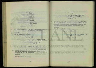 t = Q/I
36000 c
5A
36000 c
5 c/seg
= 7200 seg
7200 seg
3600 seg/hr
= 2 hr.
Dos polos magnéticos S de 50 A - m cada uno, situados
a 10 cm uno del otro. ¿Qué fuerza ejercerían?
Solución:
Por la ecuación 5, tenemos:
mm1
F = x
d2
_7 N 50A-m x 50A-m
= 10 — x
A2 A
(.1 * )2
2.5 x lo"** N - m2
10-2
mz
= 2.5 x 10 2
N
Calcular la inducción magnética en un punto del aire a
8 cm de un conductor rectilíneo por el que circula una
corriente de 10 A de intensidad.
Solución:
Por la ecuación 7, tenemos:
B = x
2 * I
1rt-7 wb 2 x 3.14 x 1QA
A-m .08m
= 785.4x 10
-7
6.- Calcular la inducción magnética en el centro del núcleo
de aire del interior de un solenoide rectilíneo de gran
longitud, constituido por 12 espiras de conductor por
centímetro, recorridas por una intensidad de 8 A.
Solución:
Por la ecuación 10, tenemos:
„ -7 wb 4 ir x 12 espiras x 8A
10 x - — — « —
A-m 10"~2
m
1.204 x 10~2
T
 