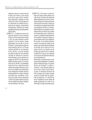 72
organismo, pues es mil veces más afín
al calcio que al hueso, ya que aunque
este último posee mayor cantidad,
dicha célula sólo lo deposita en forma
mineral. Por lo tanto, la estimulación de
los melanocitos por métodos físicos o
químicos (por ejemplo, composiciones
farmacéuticas) modificará de manera
probablemente positiva la biodisponibili-
dad del calcio.
EJEMPLO 21.- La sangre que entra al ojo
sigue dos trayectos. Uno es a través de
la retina y otro es a través de la coroides
o uvea. Los vasos retinianos no tienen
pigmento ni se han descrito células
pigmentadas cerca de ellos ni que los
envuelvan, y la saturación de oxígeno en
el lado arterial es del 91% y en el lado
venoso es del 60% con una saturación
de CO2
del 40%. Los vasos coroideos
que están envueltos por una importante
cantidad de melanocitos presentan
cifras diferentes, pues la saturación de
oxígeno es del 97% en el lado arterial y
del 94% en el lado venoso, con una satu-
ración de CO2
del 40%. Las propiedades
fotolíticas de las melaninas pueden
explicar esta intrigante diferencia, por lo
que es muy factible que la estimulación
de los melanocitos coroideos mejore la
biodisponibilidad de oxígeno del tejido
circundante que, recordemos, la dis-
tancia que puede recorrer eficazmente
un átomo de oxígeno desde el punto de
vista de utilidad para efectos metabóli-
cos está limitada a 100 micras.
EJEMPLO 22.- Otro suceso o evento bio-
lógico que apoya nuestra patente es el
caso de que, al iluminar las células del
epitelio pigmentario de la retina, normal-
menteseproduceunadisminucióndelos
valores del pH intra-celular, cambio que
en la literatura consultada hasta la fecha
y de publicación reciente no se explica.
Sólo se habla de una substancia no iden-
tificada hasta el momento que pudiese
ser la responsable, pero si tomamos en
cuenta la propiedad fotoelectrolizante
de la melanina, entonces se explica, ya
que la melanina actúa como catalizador.
Por lo tanto, no se modifica durante el
proceso y el sustrato que utiliza, que es
el agua, está suficientemente disponible
en el medio que le rodea (en el ojo),
porque como es una reacción que se
energiza por medio de la luz, entonces
no gasta ATP, lo que es muy coherente
con el resto de los fenómenos descritos
en la fototransducción.
Resumiendo, en presencia de luz o radi-
aciones electromagnéticas, la melanina
parte la molécula de agua y nos genera
átomos de hidrógeno y oxígeno o
viceversa, lo que entonces explica los
dos eventos citados anteriormente,
es decir, la misteriosa saturación del
94% de oxígeno de la sangre coroidéa
venosa (la coroides está muy pigmen-
tada normalmente) y la disminución
del pH citoplásmico de las células del
epitelio pigmentado de la retina al ser
iluminadas. Por algo la naturaleza puso
MELANINA, LA CLOROFILA HUMANA, SU PAPEL EN EL ORIGEN DE LA VIDA
 