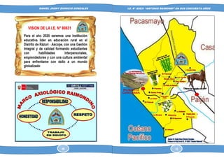 DANIEL JHONY DIONICIO GONZALES
COLEGIO ANTONIO RAIMONDI DE LA PERLA DE MACABI:
HISTORIA DOCUMENTAL Y GRAFICA
I.E. N° 80631 “ANTONIO RAIMONDI” EN SUS CINCUENTA AÑOS
66 15
 