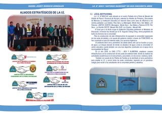 DANIEL JHONY DIONICIO GONZALES
COLEGIO ANTONIO RAIMONDI DE LA PERLA DE MACABI:
HISTORIA DOCUMENTAL Y GRAFICA
I.E. N° 80631 “ANTONIO RAIMONDI” EN SUS CINCUENTA AÑOS
ALIADOS ESTRATÉGICOS DE LA I.E. 1.3. LOCAL INSTITUCIONAL
La I. E. N°80631/A1 está ubicado en el centro Poblado de la Perla de Macabí del
Distrito de Rázuri, Provincia de Ascope y atiende los Niveles de Primaria y Secundaria
de Menores La Institución Educativa en mención tiene como área de influencia a los
centros poblados: Los Grados, Ríos Seco, La Mensajera, Monte Seco, San Mateo, y El
Palomar. LÍMITES: NORTE: Mensajera - Monte Seco - San Mateo y Palomar ESTE: Río
Seco - La Arenita OESTE: Macabí Alto SUR: Los Grados - Macabí Alto
. El local que a la fecha ocupa la Institución Educativa pertenece al Ministerio de
Educación, el terreno fue donado por el Sr. Augusto Chang Ching, otrora propietario de
todos los terrenos de la comunidad
Para la construcción de esta infraestructura ha apoyado la comunidad organizada
(en las aulas de adobe) y con ayuda del gobierno central, a través de FONCODES, se
han construido el aula de material noble y los servicios higiénicos.
El ambiente tiene cerco perimétrico de adobe dentro del cual se localiza un pozo
de agua y un tanque elevado de donde se abastece de agua a toda la comunidad. El
centro educativo cuenta también con una loza deportiva construida con el apoyo de la
municipalidad de Rázuri.
En el año 2005, la ONG CTTU – AEA Y ALIMERKA, ampliaron nuestra
infraestructura con la construcción de tres aulas de material noble, donde se realizan las
actividades académicas en el nivel primario y secundario, en dos turnos: mañana y tarde.
También con ayuda de los Padres de Familia se ha derribado el cerco perimétrico
para ampliar la I.E. y cercar todas las aulas construidas, logrando así un grandioso
colegio para recibir a los estudiantes de la comunidad perleña y aledaños.
60 21
 