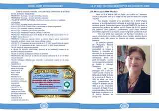 DANIEL JHONY DIONICIO GONZALES
COLEGIO ANTONIO RAIMONDI DE LA PERLA DE MACABI:
HISTORIA DOCUMENTAL Y GRAFICA
I.E. N° 80631 “ANTONIO RAIMONDI” EN SUS CINCUENTA AÑOS
Entre los proyectos realizados, como parte de las celebraciones de las Bodas
de Oro, destacaron las siguientes:
- PROYECTO 1: Homenaje a la mujer raimondina y peruana
- PROYECTO 2: Homenaje a la madre raimondina y peruana
- I TALLER DE SOPORTE EMOCIONAL: Gestionando nuestras emociones y habilidades
socioafectivas
- PROYECTO 3: Homenaje al padre raimondino y peruano
- II TALLER DE SOPORTE EMOCIONAL: el autocuidado en tiempos de pandemia
- PROYECTO 4: Homenaje al maestro raimondino
- PROYECTO 5: Celebramos juntos el amor por el Perú
- PROYECTO 6: Festejamos el día de la juventud y la primavera
- PROYECTO 7: Presentación de las reinas “Bodas de Oro” de primaria y secundaria de la i.e.
N° 80631 Antonio Raimondi
- PROYECTO 8: Concursos escolares internos y externos: dibujo y pintura, razonamiento
matemático, acrósticos, poesía, canto, danza individual, oratoria
- -PROYECTO 9: Presentación del himno oficial de la I.E. N° 80631 por los 50 años de creación
- -PROYECTO 10: presentación del libro “historia de LA I.E. N° 80631 Antonio Raimondi”
- TALLER: hábitos de alimentación saludable
- III TALLER DE SOPORTE EMOCIONAL: desarrollo de las habilidades Sociales de los
docentes en tiempos de pandemia
- TALLER: El liderazgo pedagógico en tiempos de pandemia
- PROYECTO10: Misa virtual por los 50 años de creación institucional de la I.E. N° 80631
“Antonio Raimondi”
- TALLER: Estrategias didácticas para desarrollar el pensamiento superior en las áreas
curriculares
- PROYECTO 11:
Publicación de la tercera
edición de la revista
oficial de la I.E. N°
80631 “Pluma
Raimondina”
- PROYECTO 12:
Develación de placa
recordatoria y entrega de
recordatorios
institucionales
- PROYECTO 13:
Celebramos el día
central por los 50 años
de creación institucional
- PROYECTO 14:
Celebración de la
navidad del niño raimondino
2.6.6.MIRYA LUZ FLORIAN TRUJILLO
Nació un 16 de abril de 1965, en Paiján y es la última de 7 hermanos.
Gracias a Dios padre, tiene a su madre con ella, quien en medio año cumplirá
100 años.
Fue dirigente estudiantil en la secundaria: En el ISTEP (Paiján),
pertenece a la primera promoción egresada de enfermera técnica, ocupó la
secretaría general; Subsecretaria general en el INDOAMÉRICA, de donde es
egresada como profesora. Así también ha sido dirigente del SUTEP, gremio al
que pertenece como profesora; y políticamente, ocupo cargos distritales,
provinciales y regionales, en su mayoría ocupó el cargo de la secretaría de mujer.
Tiene una familia bien organizada, con tres hijos maravillosos y un
esposo extraordinario. La profesora Mirya, tienen, también, estudios técnicos
productivo como: Alta costura, en Industria del vestido, manualidades y
juguetería.
Es profesora egresada
del Pedagógico Nacional
INDOAMÉRICA, en la
especialidad de Lengua y
literatura; y licenciada en
educación, por la Universidad
Nacional Pedro Ruiz Gallo, de
Lambayeque, Ahora con
grado de maestría, y cuenta
con una segunda especialidad
en Gestión y Liderazgo
Pedagógico.
Inició su labor
pedagógica a los 22 años, en
nuestra querida serranía, en
Bellavista del distrito de Salpo
de la provincia de Otuzco, a
3500 de altura, por cinco
años; posteriormente se
reasignó en diciembre del año
1992, a la I.E. Inmaculada
concepción de Paiján, I.E. que
actualmente labora. Dentro de
este tiempo fue directora en la
I.E. Antonio Raimondi del
2015 a 2018.
48 33
 