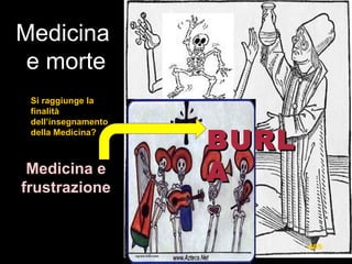 Medicina
e morte
Si raggiunge laSi raggiunge la
finalitàfinalità
dell’insegnamentodell’insegnamento
della Medicina?della Medicina?
Medicina eMedicina e
frustrazionefrustrazione
BURLABURLA
505505
BURLBURL
AA
 