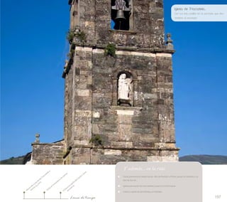 Iglesia de Triacastela... 
Con sus tres castillos en la portada que dan 
nombre al municipio 
197 
Y además... en la ruta 
Vistas panorámicas desde Lamas. Alto de Riocabo y Pintín; paraje de castaños y ro-bles 
de San Xil… 
Iglesia parroquial con tres castillos (1790) y Cruz Parroquial. 
Castro y capilla de San Adriano, en Santalla. 
Recorrido a pie desde Triacastela a 
Samos (5,5 km) 
Visita a la Capilla del Ciprés y área 
recreativa 
Línea de tiempo 
Visita al monasterio de Samos 
 