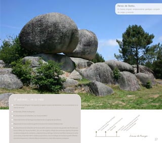 27 
Área recreativa de Penas de Rodas 
- Centro de Interpretación de la Muralla 
Casa Museo de Víctor Corral en 
(Outeiro de Rei) 
Baamonde 
- Paseo por la Muralla desde la 
Línea de tiempo 
Y además... en la ruta 
La “Romería dos Milagros” de Saavedra; la iglesia románica de Baamonde y el icono esculpido en el 
interior del árbol. 
En Navidad, el Belén de Begonte. 
En plena Reserva de la Biosfera, las “Ínsuas do Miño”. 
Tramo del Camino de Santiago entre Baamonde y la iglesia de San Alberte. 
Degustación de las excelencias gastronómicas en los mesones de Baamonde. 
En plena Reserva de la Biosfera de Terras do Miño, tenemos una de las más grandes islas fluviales que 
tiene el Miño, las “Insuas do Miño”, de 5 km de longitud, refugio de numerosas especies de plantas 
acuáticas y bosques de inundación, cobijo de la fauna del lugar. Entre los mamíferos destacan la nutria 
(Lutra lutra), el desmán ibérico (Galemys pyrenaica) y los murciélagos de heradura grande (Rhinolo-phus 
ferrumequinum) y ribereño (Myotis daubentonii), todas ellas especies protegidas. 
Penas de Rodas... 
En Gaioso, singular emplazamiento geológico cargado 
de magia y encanto 
Lugo centro: 
Puerta de Santiago 
 