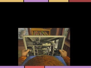 El libro en el libro en el libro de Jörg Müller, ed. Serres
En estas imágenes, el contraste del blanco y negro con el uso de colores distinguen entre la realidad y la ficción.
 