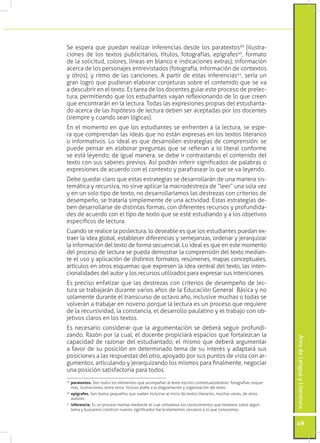 Se espera que puedan realizar inferencias desde los paratextos39 (ilustra-
ciones de los textos publicitarios, títulos, fo...